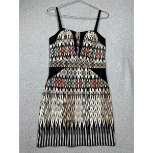 Y2K Bebe Mini Cocktail Dress Abstract Geometrical Print Bodycon Wmn size 10